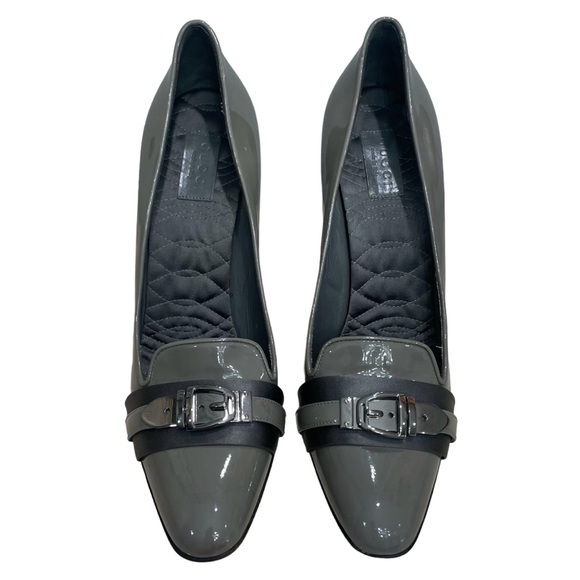 GUCCI Olive Green Gray Patent Leather Buckle Pumps US 9 - Picture 2 of 14